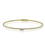 18K YG beaded bangle with diam accent and magnetic closure, perfect bangle for stacking