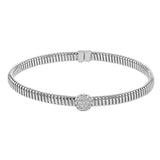 18K White gold textured bangle with round diamond accent .20 ctw. and magnetic closure, is a perfect bangle for stacking