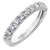 This wonderful band is a classic choice for a wedding band or stacking ring, set with .75 ctw of white diamonds.
