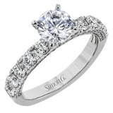 This engagement ring is sure to shine, with a classic straight design set with .75 ctw of white side diamonds.