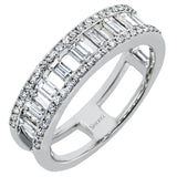 Baguette diamonds stand to attention and create and architectural effect in this unique 18k white gold ring design.