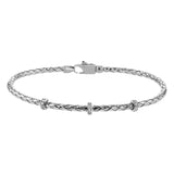 This easy-to-wear bracelet features three white gold stations set with .10ctw of diamonds set in a woven braid of 18k white gold.
