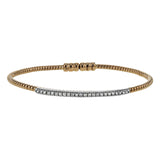 This 18k white and rose gold bangle is incredibly easy to wear, while providing a complete dose of style with .24 ctw of white diamonds. Perfect for stacking.