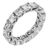 This lovely 18k white gold eternity band is a classic design with a vintage inspired twist, with 4.64 ctw of Asscher cut diamonds extending around the entirety of the ring.