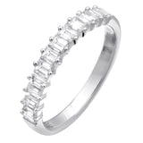 This 18K white gold band features .80cttw white baguette diamonds.