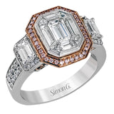 Featuring an eye-catching design, this stunning white and rose gold ring is highlighted by a 1.01 ctw center mosaic of white diamonds, accented by .28 ctw round white diamonds, .49 ctw emerald cut white diamonds, and .11 ctw round pink diamonds.