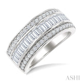 1 1/2 Ctw Channel Set Baguette and Round Cut Diamond Wedding Band in 14K White Gold