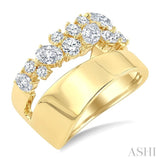 1 1/2 Ctw Asymmetric Split Mixed Diamond Cut Fashion Wide Band in 14K Yellow Gold