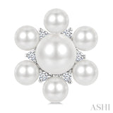 3MM & 5.5MM White Cultured Pearl and 1/10 Ctw Floral Round Cut Diamond Fashion Earrings in 10K White Gold