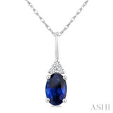 1/50 Ctw Oval Cut 6X4 MM Sapphire and Round Cut Diamond Precious Pendant With Chain in 10K White Gold