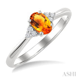 1/20 Ctw Oval Cut 6X4 MM Citrine and Round Cut Diamond semi-precious Ring in 10K White Gold
