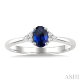 1/20 Ctw Oval Cut 6X4 MM Sapphire and Round Cut Diamond Precious Ring in 10K White Gold