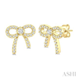 1/4 Ctw Round Cut Diamond Bow Petite Fashion Earrings in 10K Yellow Gold