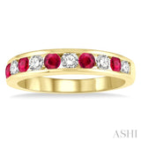 2.6 MM Round Shape Ruby and 3/8 Ctw Round Cut Diamond Precious Wedding Band in 14K Yellow Gold