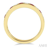 2.6 MM Round Shape Ruby and 3/8 Ctw Round Cut Diamond Precious Wedding Band in 14K Yellow Gold