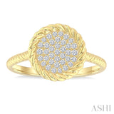 1/5 Ctw Round Cut Diamond Rope Border Circle Motif Fashion Ring in 10K Yellow Gold