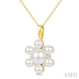 4MM & 7MM White Cultured Pearl and 1/10 Ctw Floral Round Cut Diamond Fashion Pendant With Chain in 10K Yellow Gold