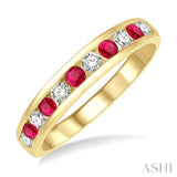 2.3 MM Round Shape Ruby and 1/4 Ctw Round Cut Diamond Precious Wedding Band in 14K Yellow Gold