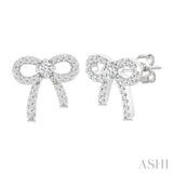 1/4 Ctw Round Cut Diamond Bow Petite Fashion Earrings in 10K White Gold