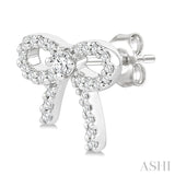 1/4 Ctw Round Cut Diamond Bow Petite Fashion Earrings in 10K White Gold