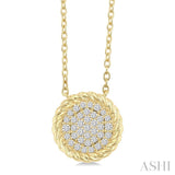 1/5 Ctw Round Cut Diamond Rope Border Circle Motif Fashion Pendant With Chain in 10K Yellow Gold