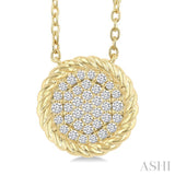 1/5 Ctw Round Cut Diamond Rope Border Circle Motif Fashion Pendant With Chain in 10K Yellow Gold