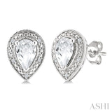 6X4 MM Pear Shape White Topaz and 1/50 Ctw Round Cut Diamond Semi-Precious Earrings in Sterling Silver