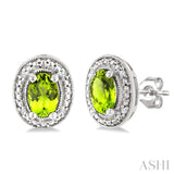 6X4 MM Oval Shape Peridot and 1/50 Ctw Round Cut Diamond Semi-Precious Earrings in Sterling Silver