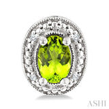 6X4 MM Oval Shape Peridot and 1/50 Ctw Round Cut Diamond Semi-Precious Earrings in Sterling Silver