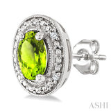 6X4 MM Oval Shape Peridot and 1/50 Ctw Round Cut Diamond Semi-Precious Earrings in Sterling Silver