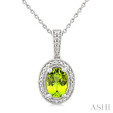 7X5 MM Oval Shape Peridot and 1/50 Ctw Round Cut Diamond Semi-Precious Pendant With Chain in Sterling Silver