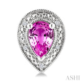 6X4 MM Pear Shape Lab-Created Pink Sapphire and 1/50 Ctw Round Cut Diamond Precious Earrings in Sterling Silver