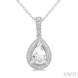 6X4 MM Pear Shape White Topaz and 1/50 Ctw Round Cut Diamond Semi-Precious Pendant With Chain in Sterling Silver
