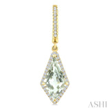 14X7 MM Kite Shape Green Amethyst and 1/3 Ctw Round Cut Diamond Semi-Precious Earrings in 14K Yellow Gold