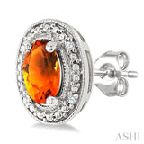 6X4 MM Oval Shape Citrine and 1/50 Ctw Round Cut Diamond Semi-Precious Earrings in Sterling Silver