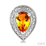 6X4 MM Pear Shape Citrine and 1/50 Ctw Round Cut Diamond Semi-Precious Earrings in Sterling Silver