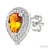 6X4 MM Pear Shape Citrine and 1/50 Ctw Round Cut Diamond Semi-Precious Earrings in Sterling Silver