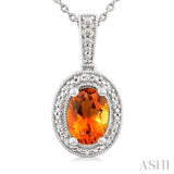 7X5 MM Oval Shape Citrine and 1/50 Ctw Round Cut Diamond Semi-Precious Pendant With Chain in Sterling Silver