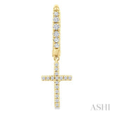 1/3 Ctw Round Cut Diamond Cross Charm Petite Fashion Huggie Earrings in 14K Yellow Gold