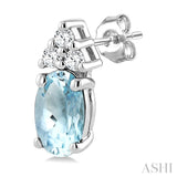 1/20 Ctw Oval Cut 5X3 MM Aquamarine and Round Cut Diamond semi-precious Earrings in 10K White Gold