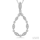 1/8 Ctw Marquise Lattice Hollow Drop Round Cut Diamond Pendant With Chain in 14K White Gold