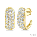 2 Ctw Triple Row Round Cut Diamond Fashion Half Hoop Earrings in 14K Yellow Gold