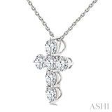 1 Ctw 6-Stone Round Cut Diamond Fashion Cross Pendant With Chain in 14K White Gold
