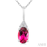 1/50 Ctw Oval Cut 6X4 MM Pink Tourmaline and Round Cut Diamond Semi-Precious Pendant With Chain in 10K White Gold