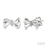 1/50 Ctw Round Cut Diamond Bow Fashion Earrings in Sterling Silver