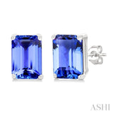 6X4 MM Octagon Shape Tanzanite Precious Gemstone Stud Earrings in 14K White Gold