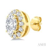 1/4 Ctw Oval and Round Cut Diamond Fashion Halo Stud Earrings in 14K Yellow Gold
