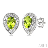 6X4 MM Pear Shape Peridot and 1/50 Ctw Round Cut Diamond Semi-Precious Earrings in Sterling Silver