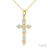 1/3 Ctw Baguette and Round Cut Diamond Geometric Cross Charm Fashion Pendant With Chain in 14K Yellow Gold