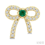 2MM Round Cut Emerald and 1/6 Ctw Round Cut Diamond Bow Petite Precious Fashion Earrings in 10K Yellow Gold